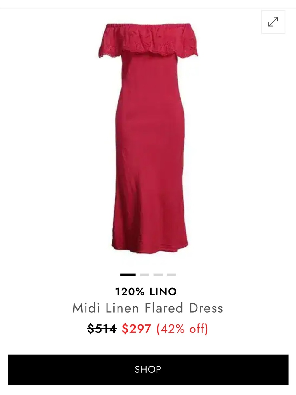 120% Lino Pink Off-Shoulder Midi Linen Dress sz 42 or Medium